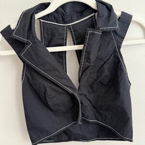 Anthropologie Cropped Linen Black Tank